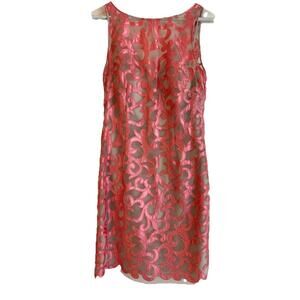 Aidan Mattox Pink Embroidered Satin Lace Dress Size 8